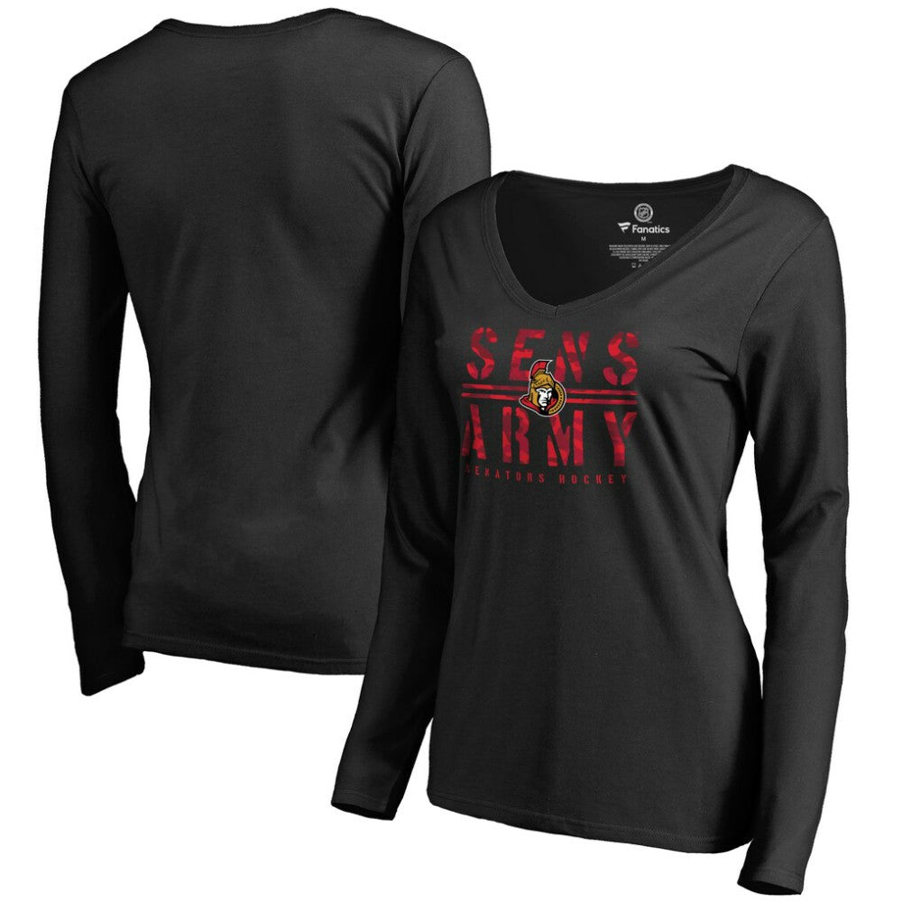 NHL Ottawa Senators Women's Hometown Collection Sens Army V-Neck Long Sleeve T-Shirt - Black