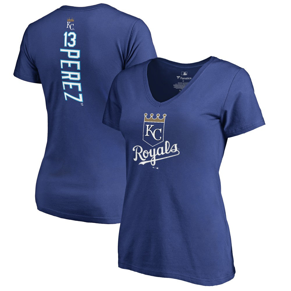 Salvador Perez Kansas City Royals Women's Backer V-Neck T-Shirt - Royal T-shirts