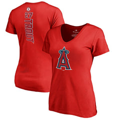 Mike Trout Los Angeles Angels Women's Backer V-Neck T-Shirt - Red T-shirts