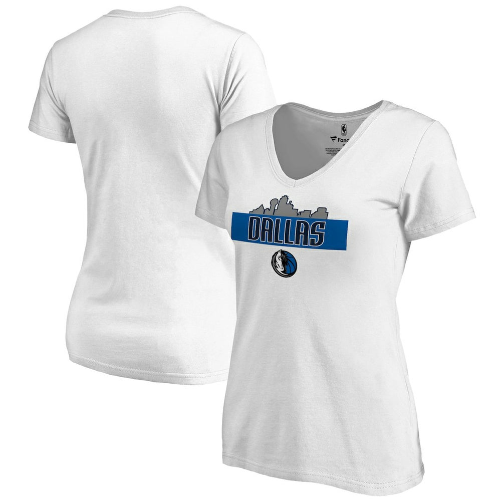 Dallas Mavericks Women's Hometown Collection Skyline V-Neck T-Shirt White