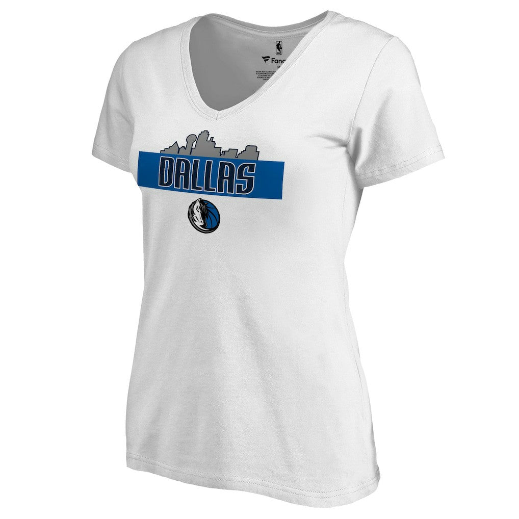 Dallas Mavericks Women's Hometown Collection Skyline V-Neck T-Shirt White