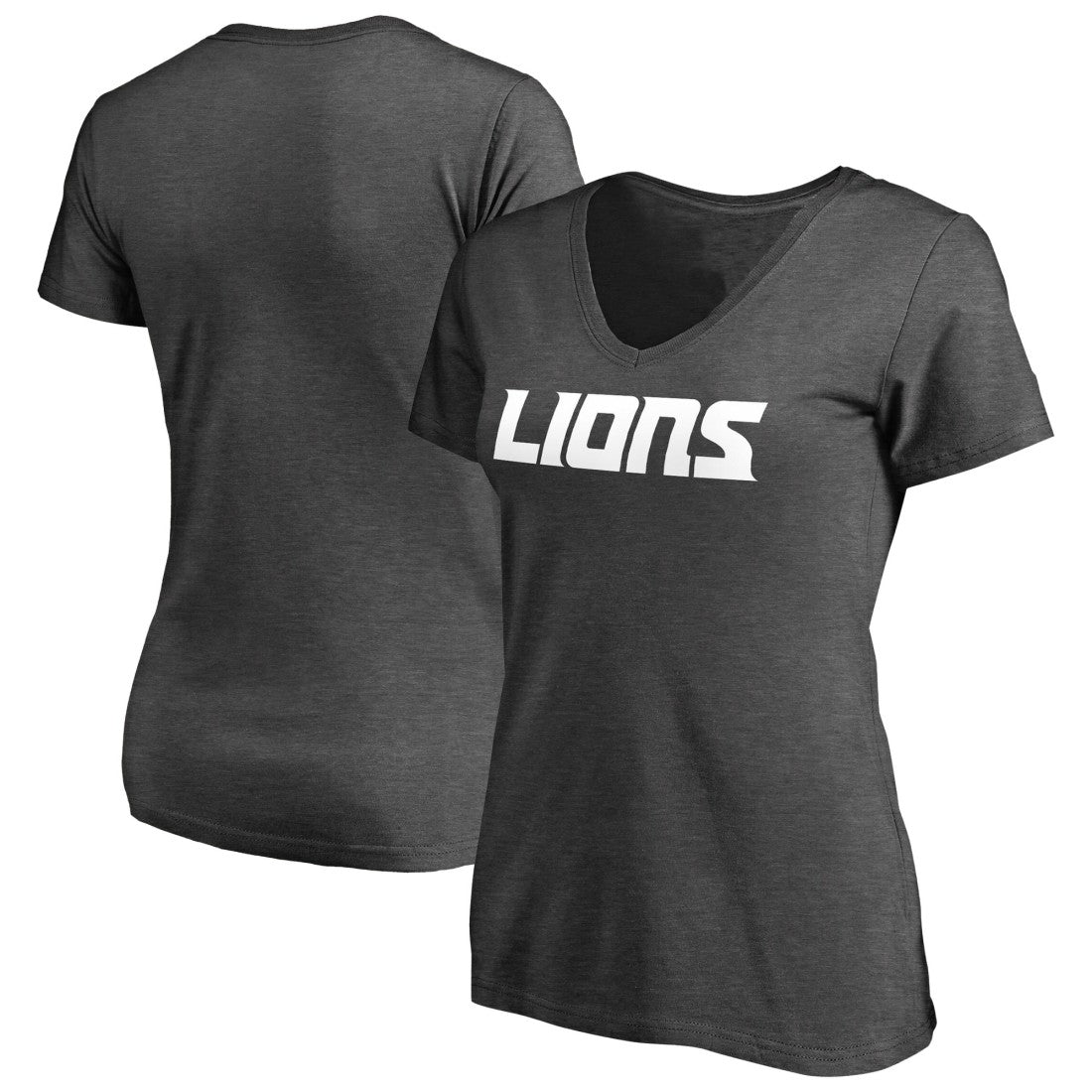 Detroit Lions Women's Team Lockup V-Neck T-Shirt Heather Gray