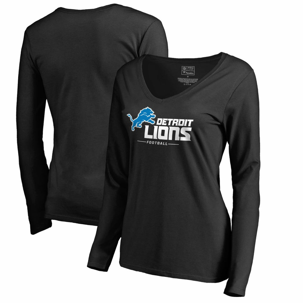 Detroit Lions Women's Team Lockup V-Neck Long Sleeve T-Shirt Black