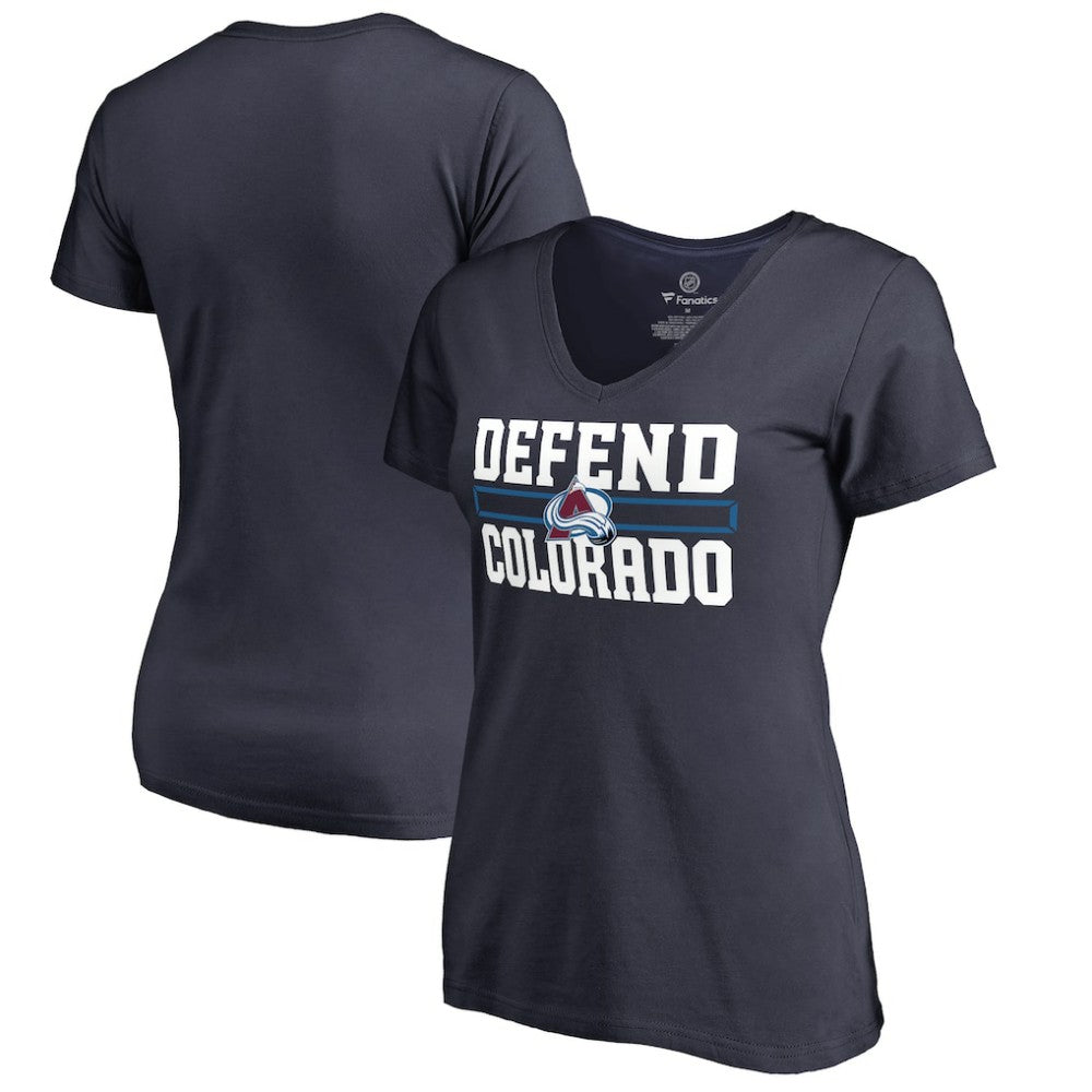 NHL Colorado Avalanche Women's Hometown Collection Defend V-Neck T-Shirt - Navy