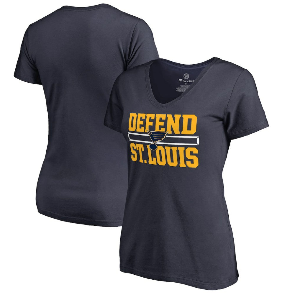 NHL St. Louis Blues Women's Hometown Collection Defend V-Neck T-Shirt - Navy