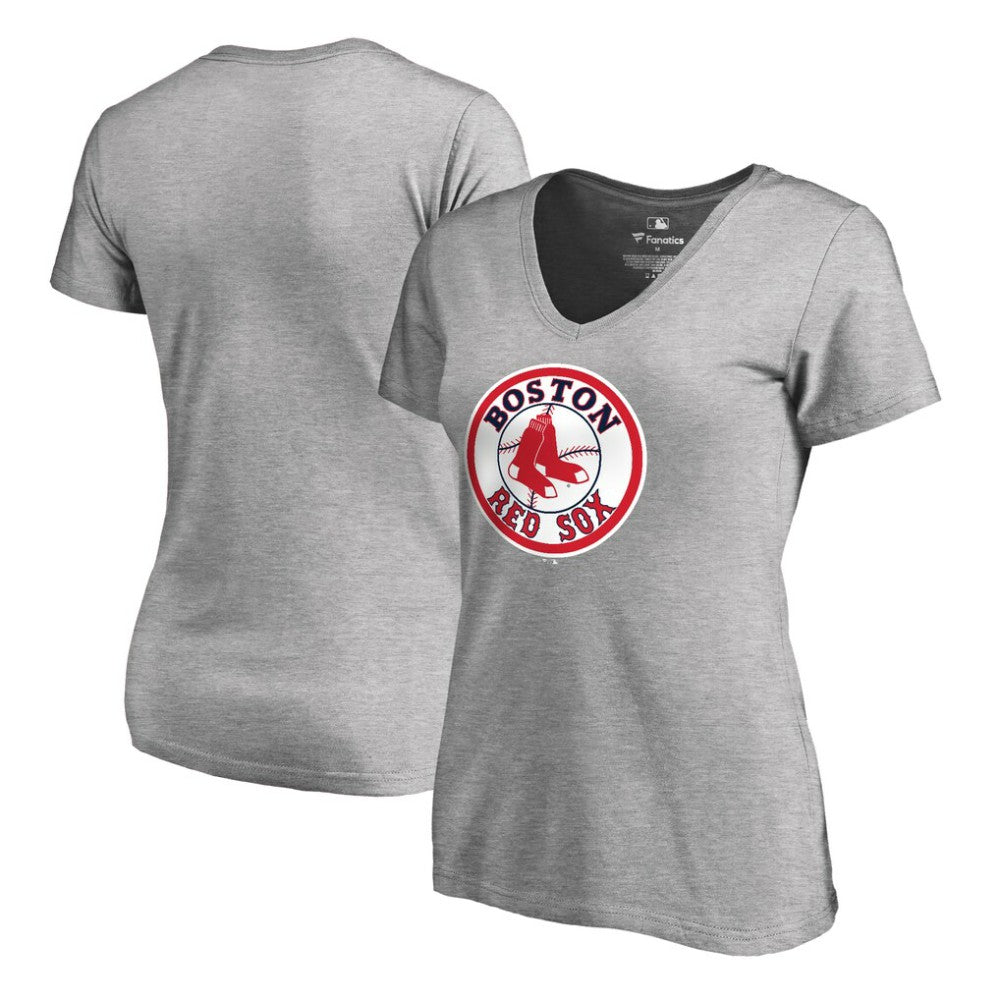 Boston Red Sox Women's Cooperstown Collection Forbes V-Neck T-Shirt - Heather Gray T-shirts