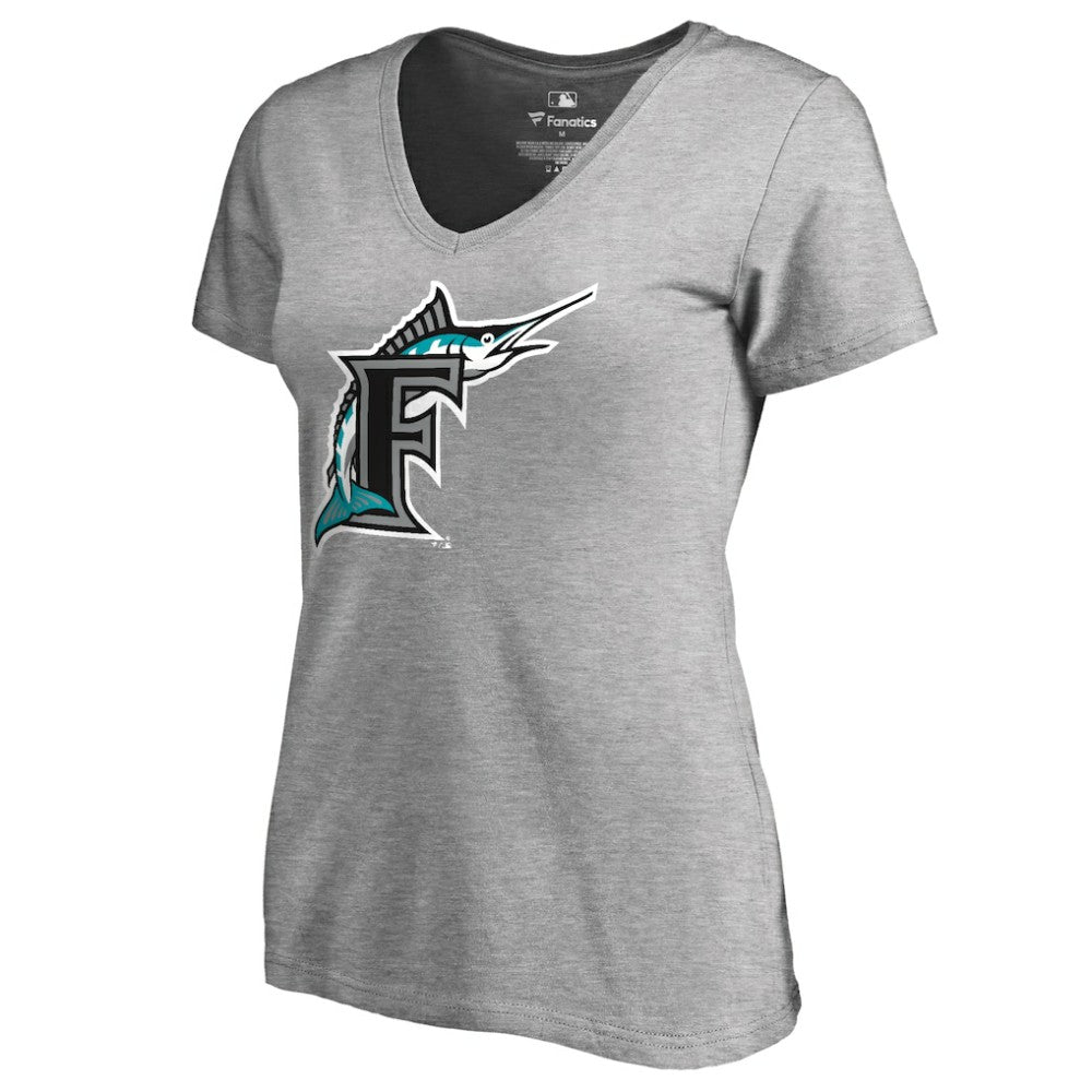 Miami Marlins Women's Cooperstown Collection Forbes V-Neck T-Shirt - Heather Gray T-shirts