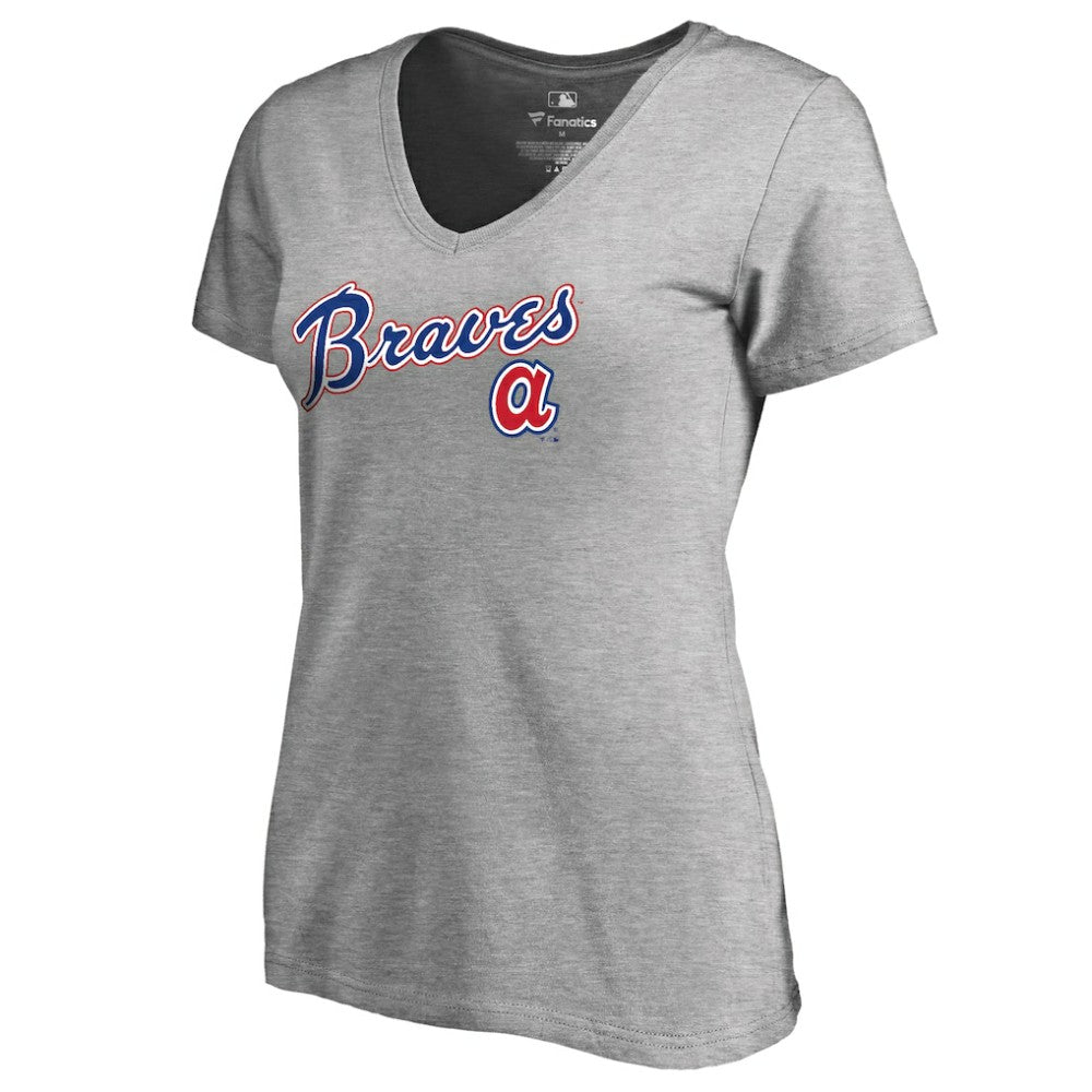 Atlanta Braves Women's Core Wahconah V-Neck T-Shirt - Heather Gray T-shirts