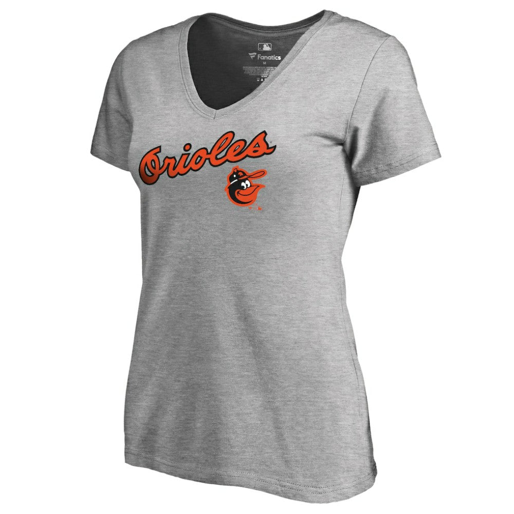 Baltimore Orioles Women's Core Wahconah V-Neck T-Shirt - Heather Gray T-shirts