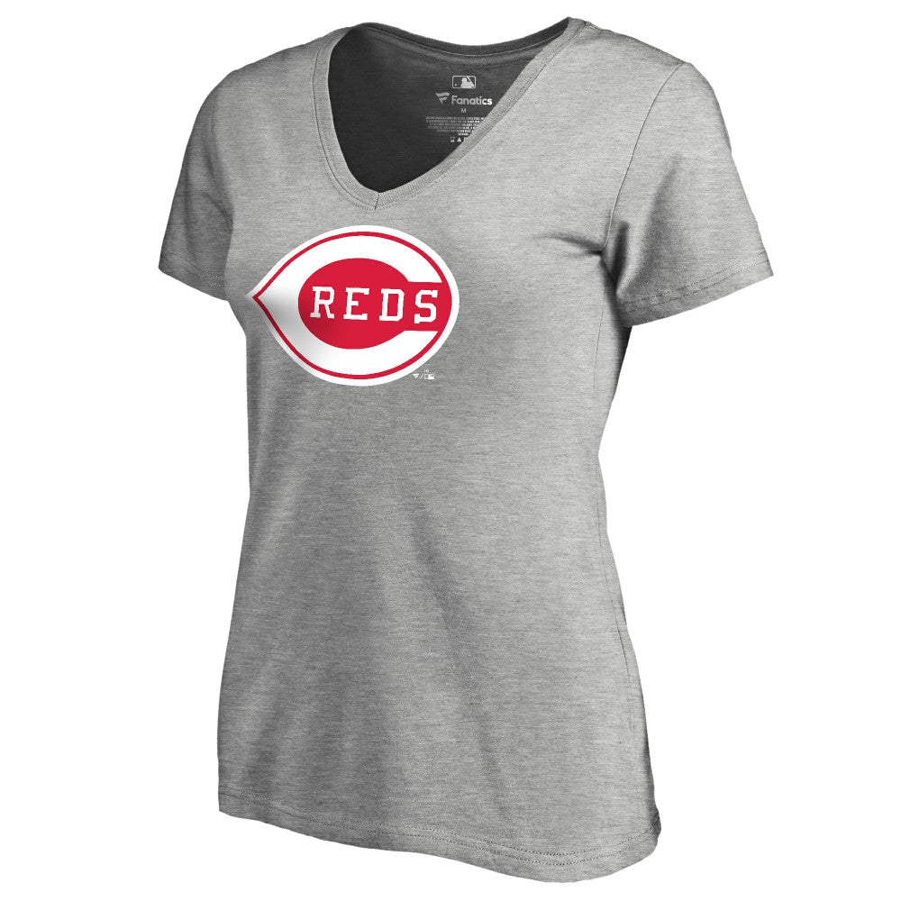 Cincinnati Reds Women's Core Wahconah V-Neck T-Shirt - Heather Gray T-shirts