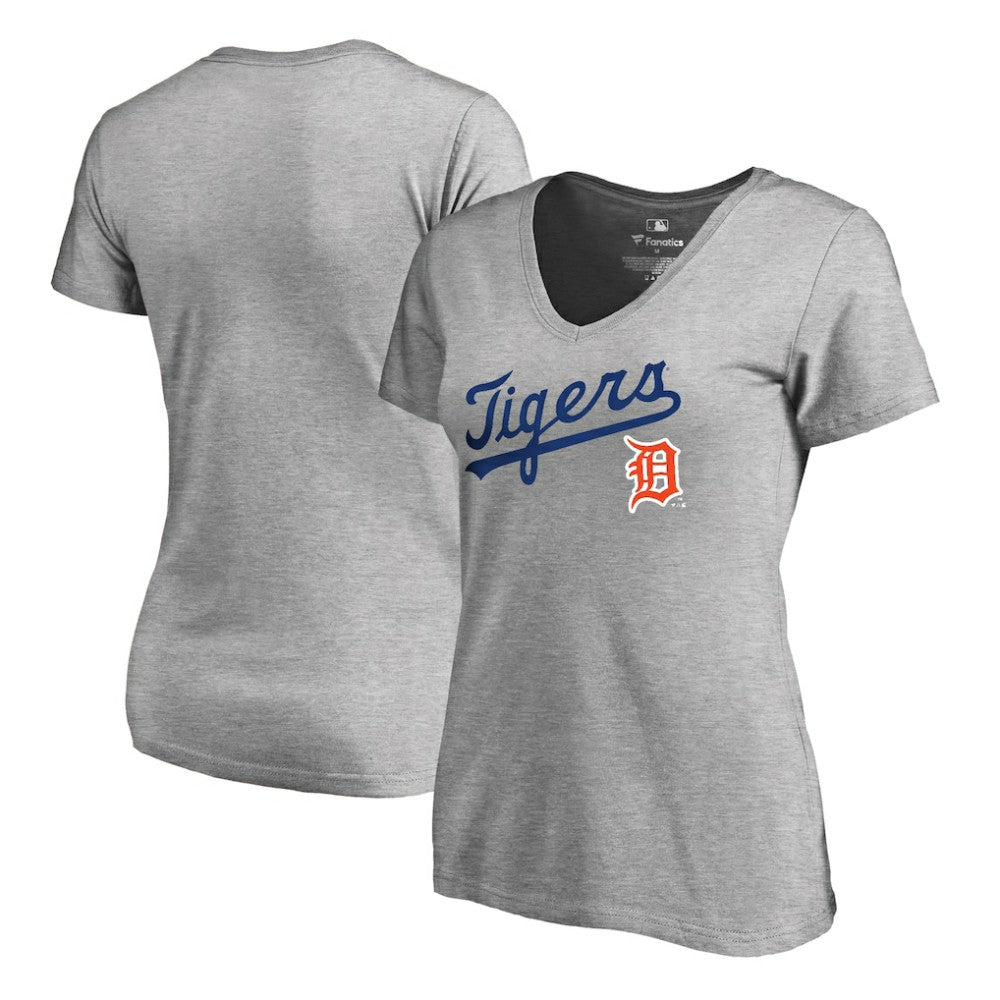 Detroit Tigers Women's Core Wahconah V-Neck T-Shirt - Heather Gray T-shirts