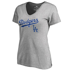 Los Angeles Dodgers Women's Core Wahconah V-Neck T-Shirt - Heather Gray T-shirts