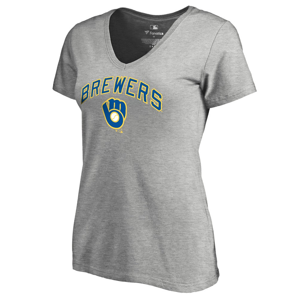 Milwaukee Brewers Women's Core Wahconah V-Neck T-Shirt - Heather Gray T-shirts