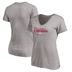 Philadelphia Phillies Women's Core Wahconah V-Neck T-Shirt - Heather Gray T-shirts