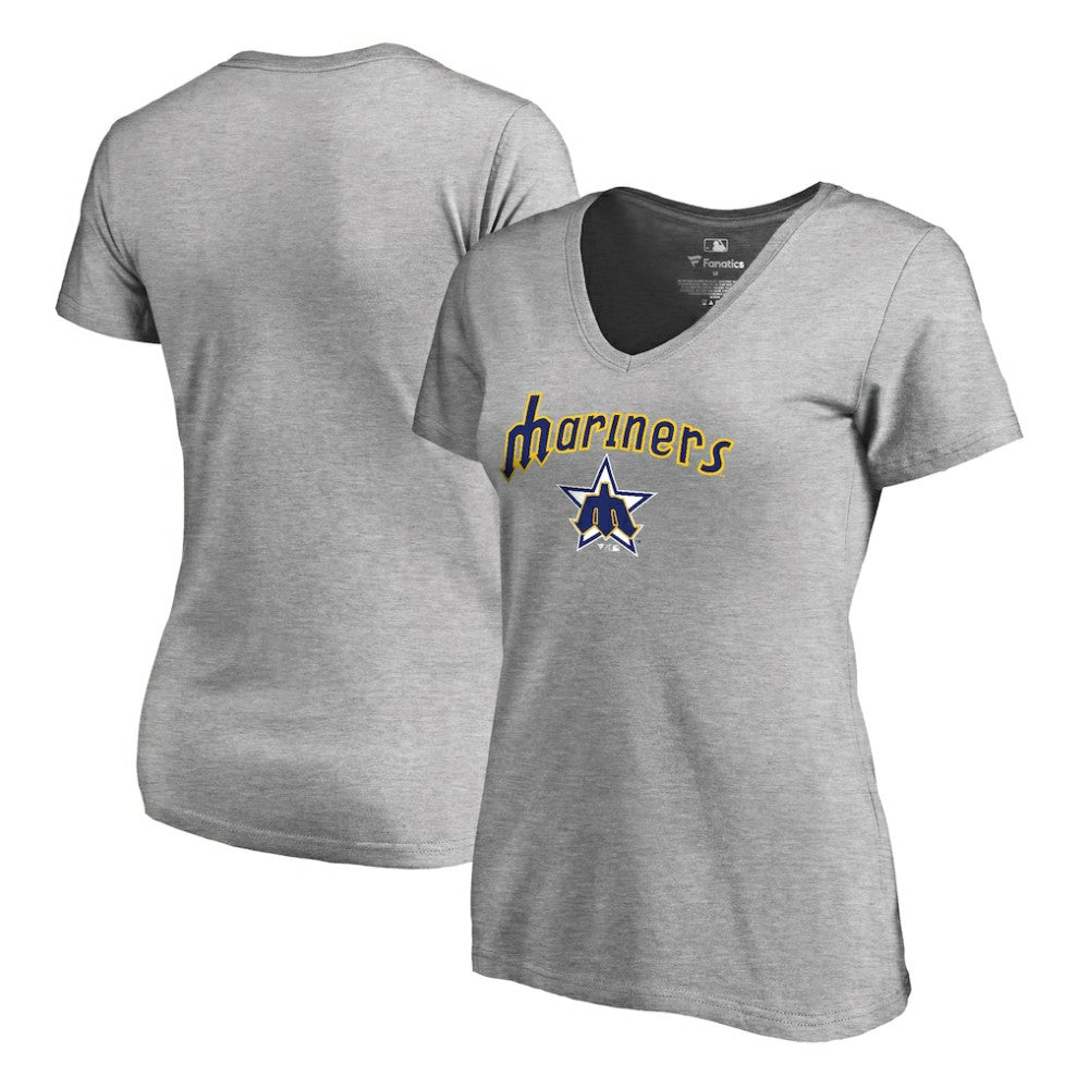 Seattle Mariners Women's Core Wahconah V-Neck T-Shirt - Heather Gray T-shirts