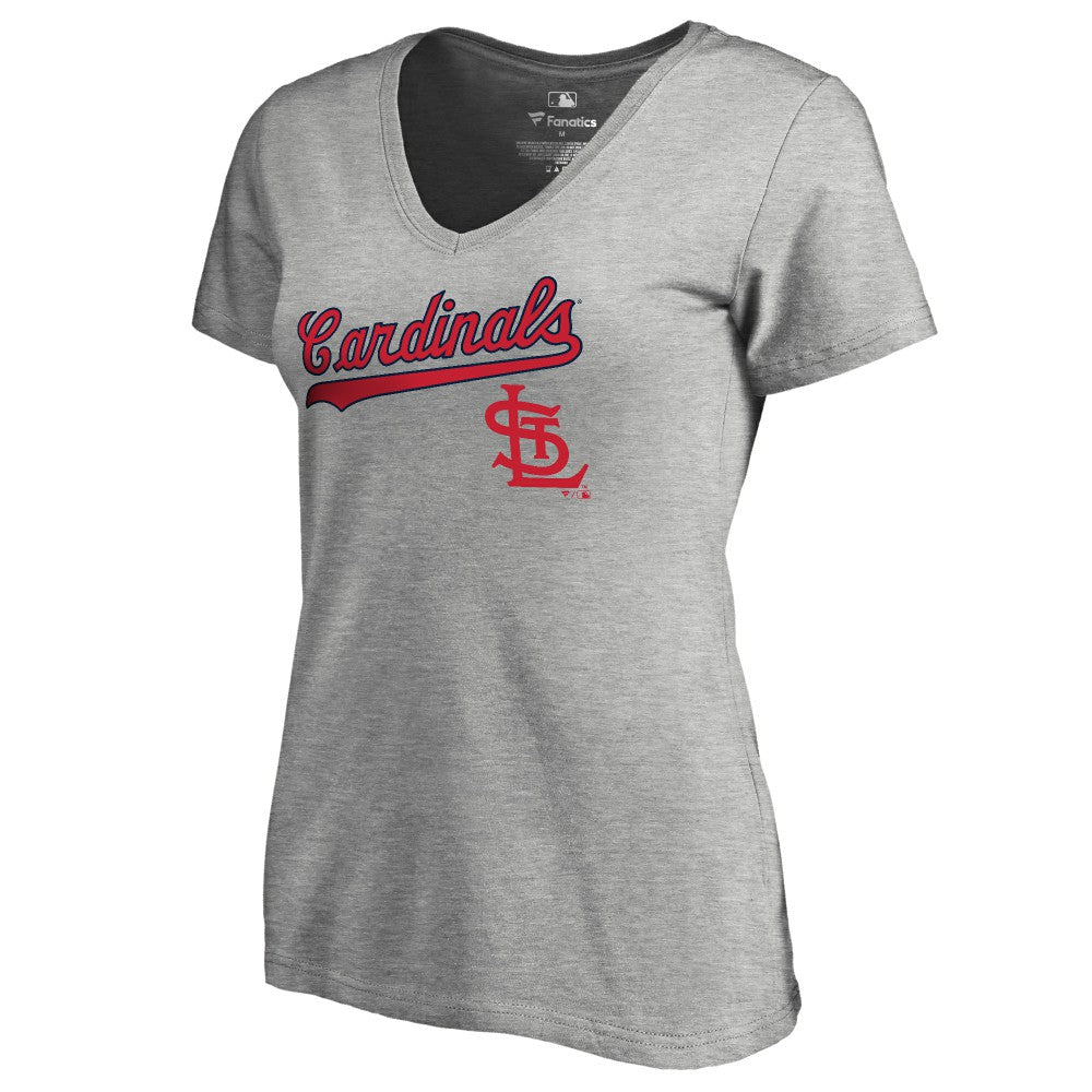 St. Louis Cardinals Women's Core Wahconah V-Neck T-Shirt - Heather Gray T-shirts