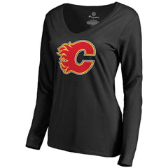 NHL Calgary Flames Women's Primary Logo Long Sleeve T-Shirt - Black