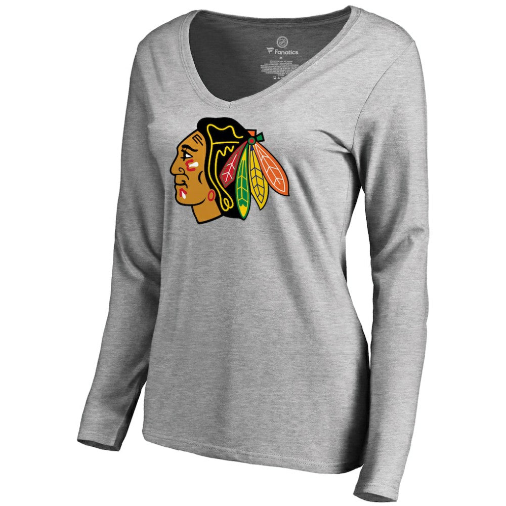 NHL Chicago Blackhawks Women's Primary Logo Long Sleeve T-Shirt - Ash