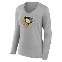 NHL Pittsburgh Penguins Women's Primary Logo Long Sleeve T-Shirt - Ash