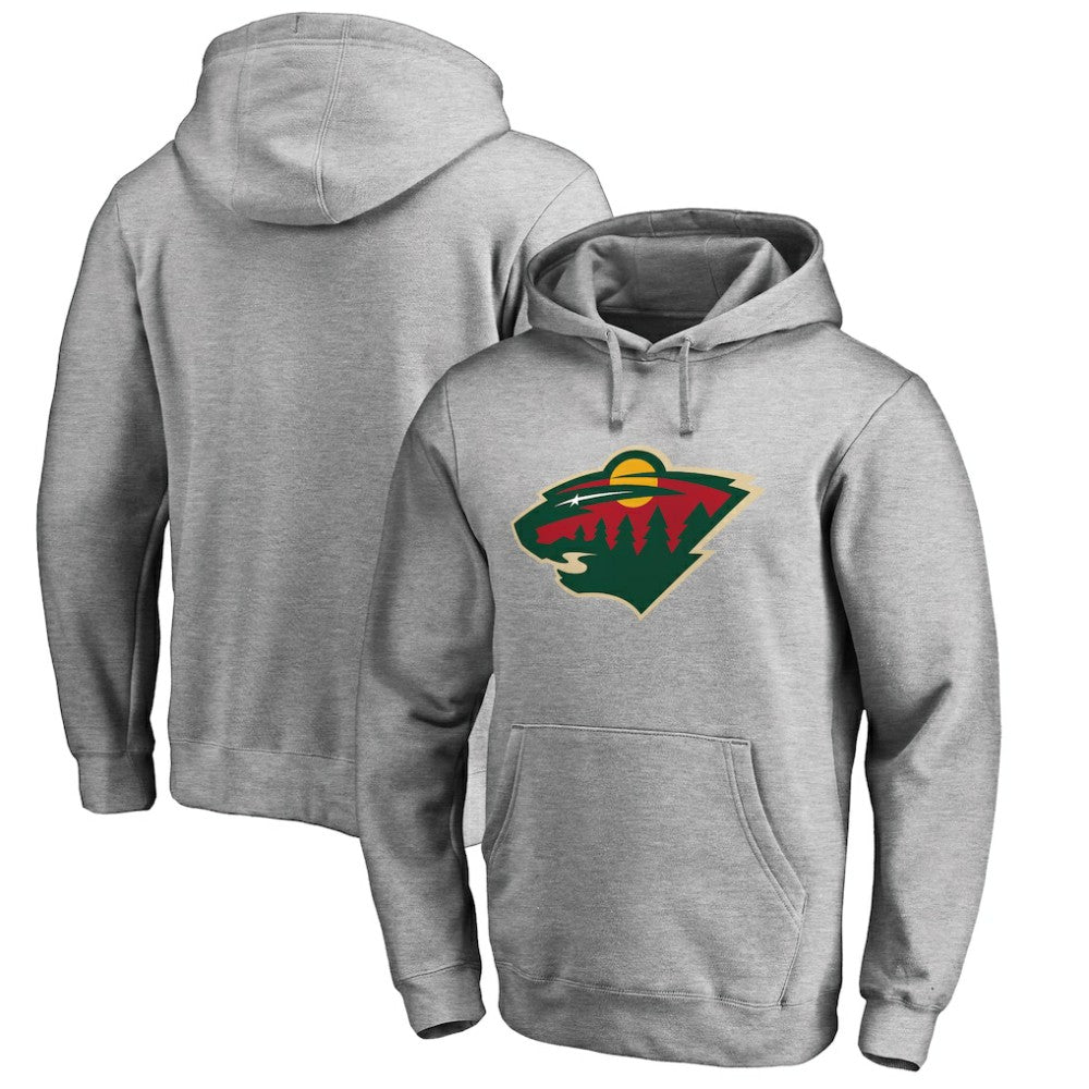 NHL Minnesota Wild Primary Team Logo Fleece Fitted Pullover Hoodie - Heather Gray