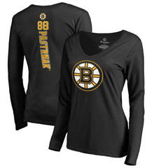 NHL David Pastrnak Boston Bruins Women's Backer V-Neck Long Sleeve T-Shirt - Black
