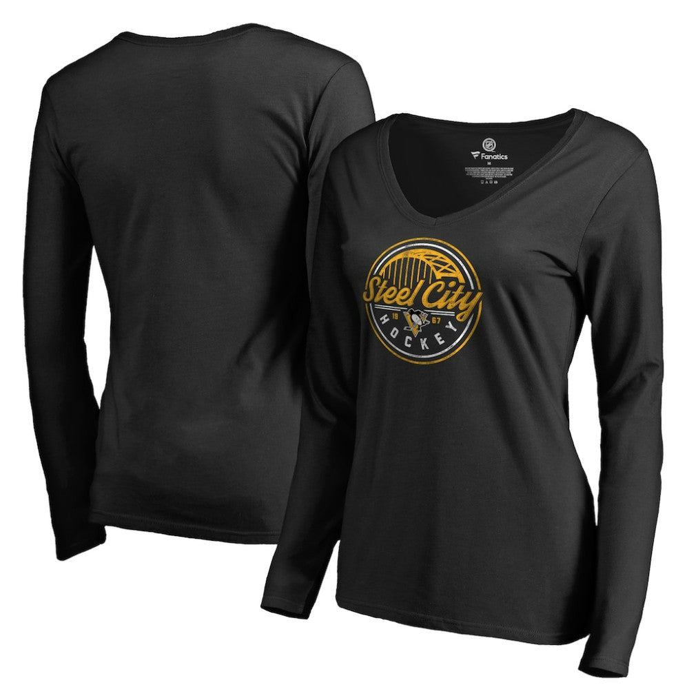 NHL Pittsburgh Penguins Women's Hometown Collection Steel City Long Sleeve T-Shirt - Black