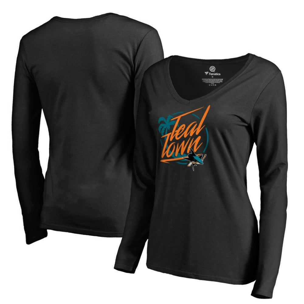 NHL San Jose Sharks Women's Hometown Collection City of Teal Long Sleeve T-Shirt - Black