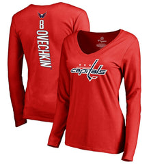 NHL Alexander Ovechkin Washington Capitals Women's Backer V-Neck Long Sleeve T-Shirt - Red