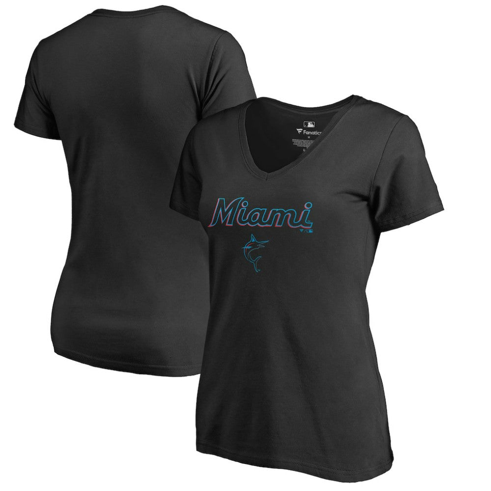 Miami Marlins Women's Team Lockup T-Shirt - Black T-shirts
