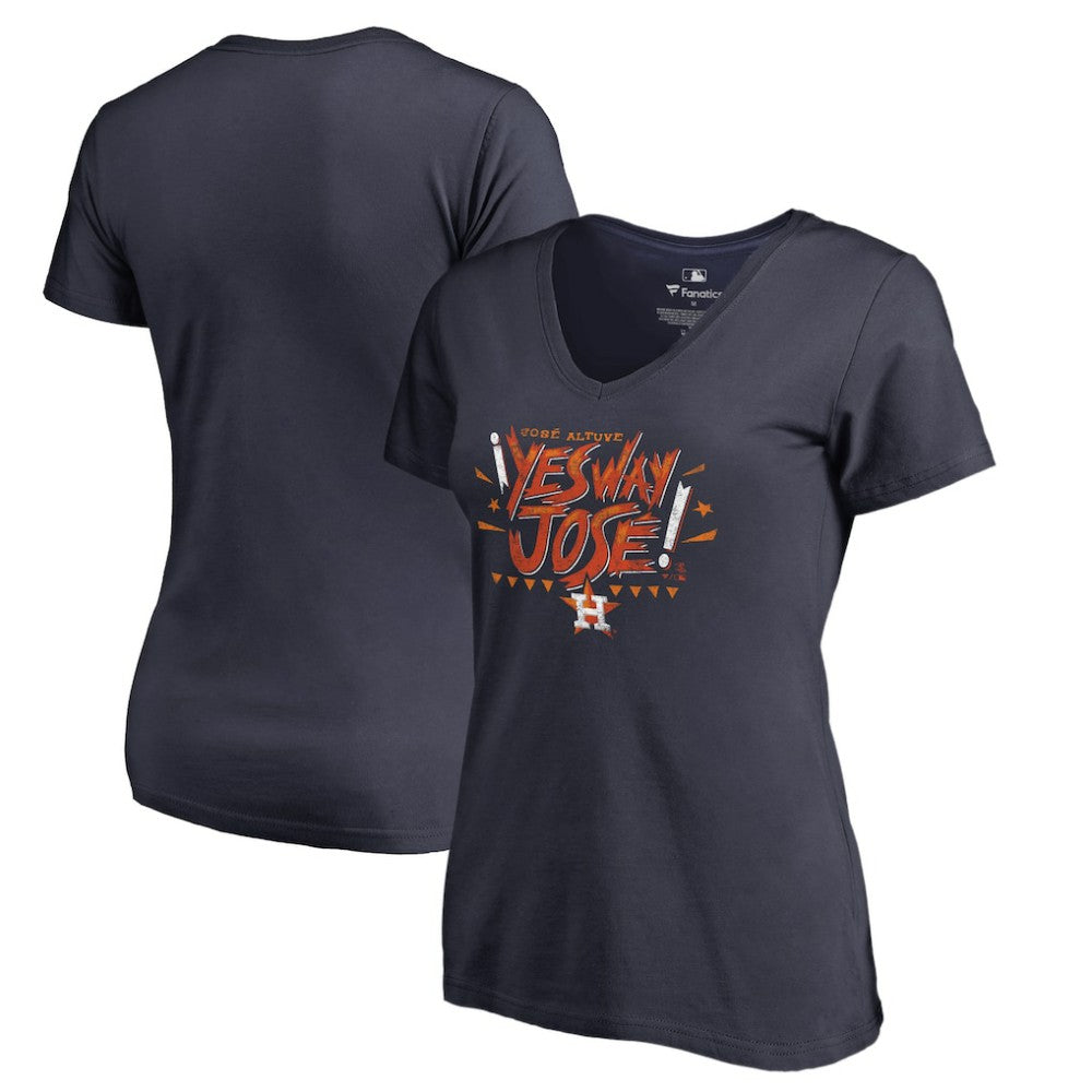 Jose Altuve Houston Astros Women's Player Hometown Collection V-Neck Yes Way Jose T-Shirt - Navy T-shirts