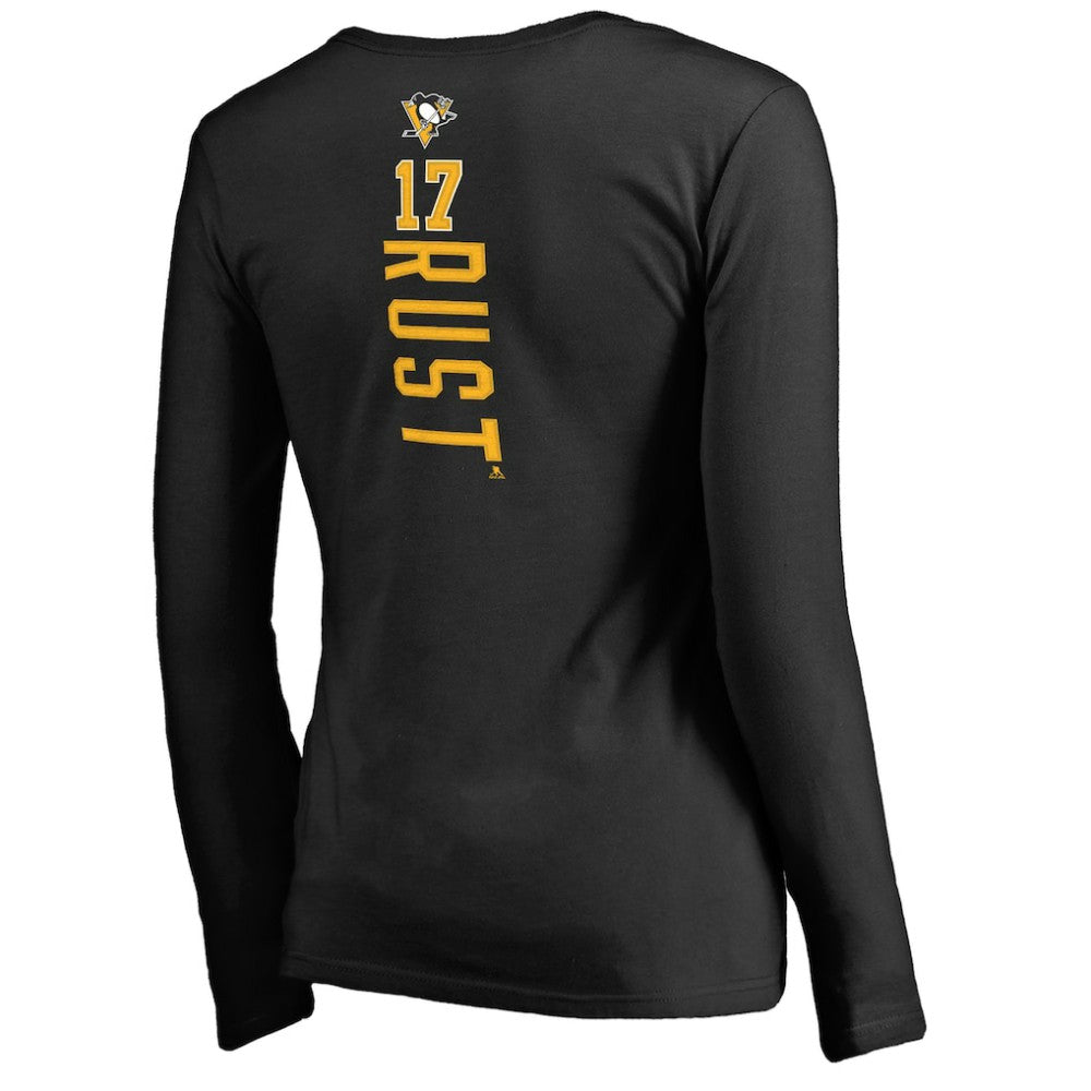 NHL Bryan Rust Pittsburgh Penguins Women's Backer Name & Number Long Sleeve V-Neck T-Shirt - Black