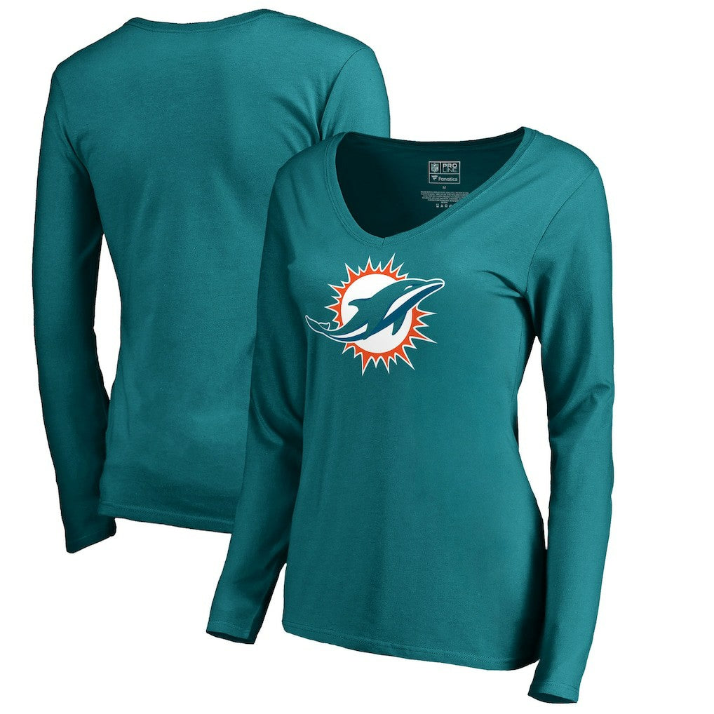 Miami Dolphins Women's Primary Logo V-Neck Long-Sleeve T-Shirt Aqua