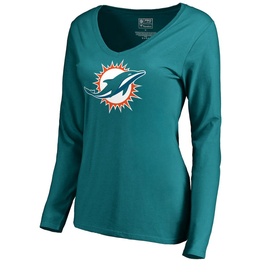 Miami Dolphins Women's Primary Logo V-Neck Long-Sleeve T-Shirt Aqua