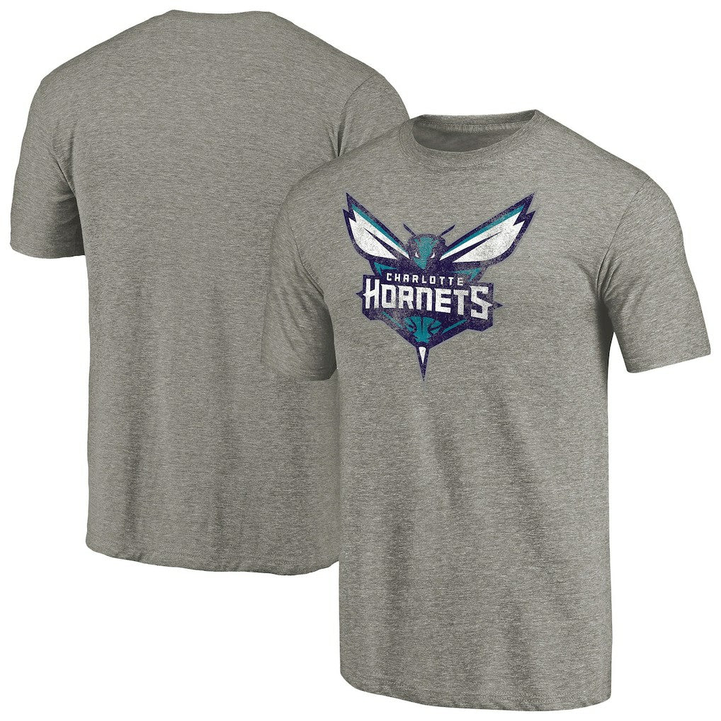 Charlotte Hornets Distressed Team Logo Tri-Blend T-Shirt Heather Gray