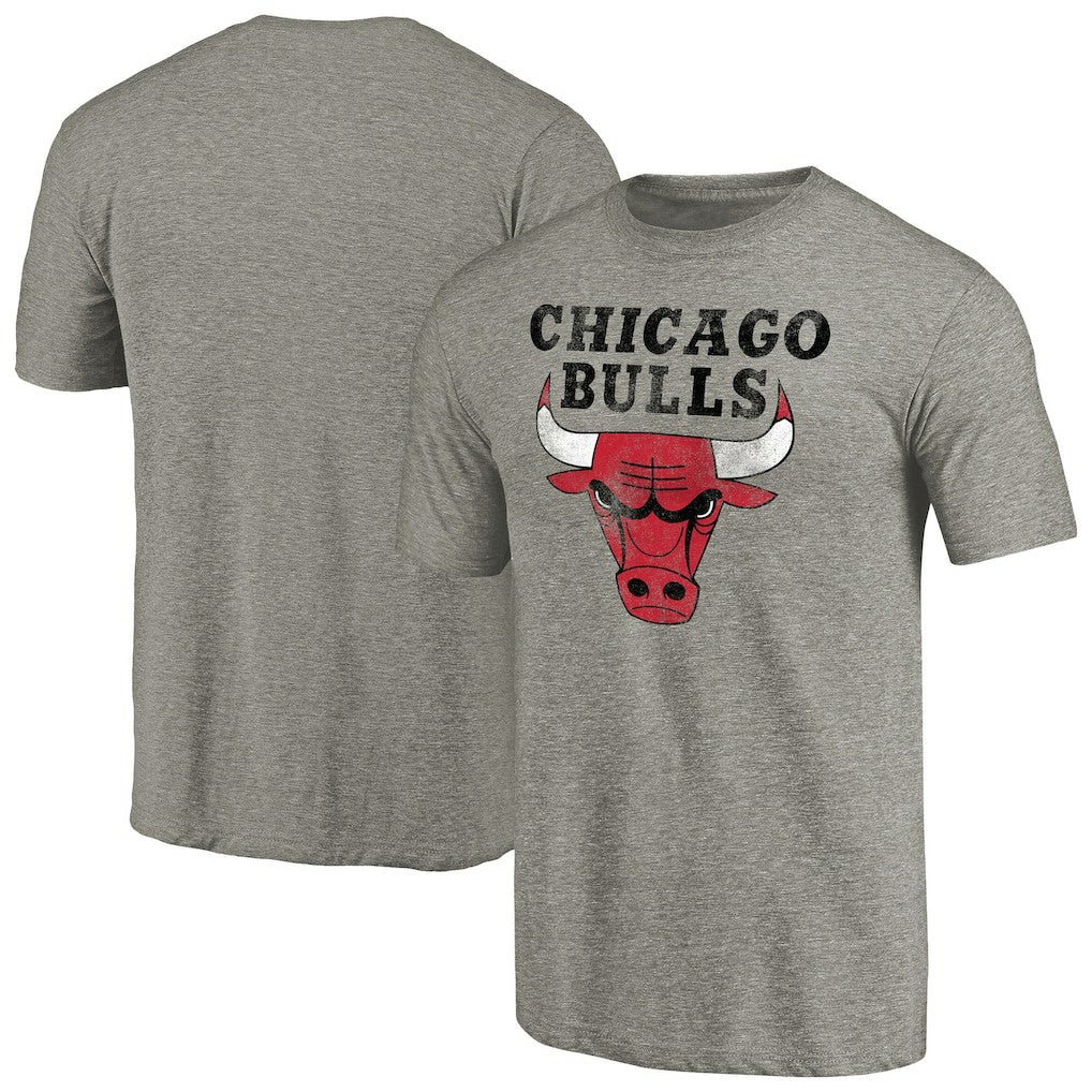 Chicago Bulls Distressed Team Logo Tri-Blend T-Shirt Heather Gray
