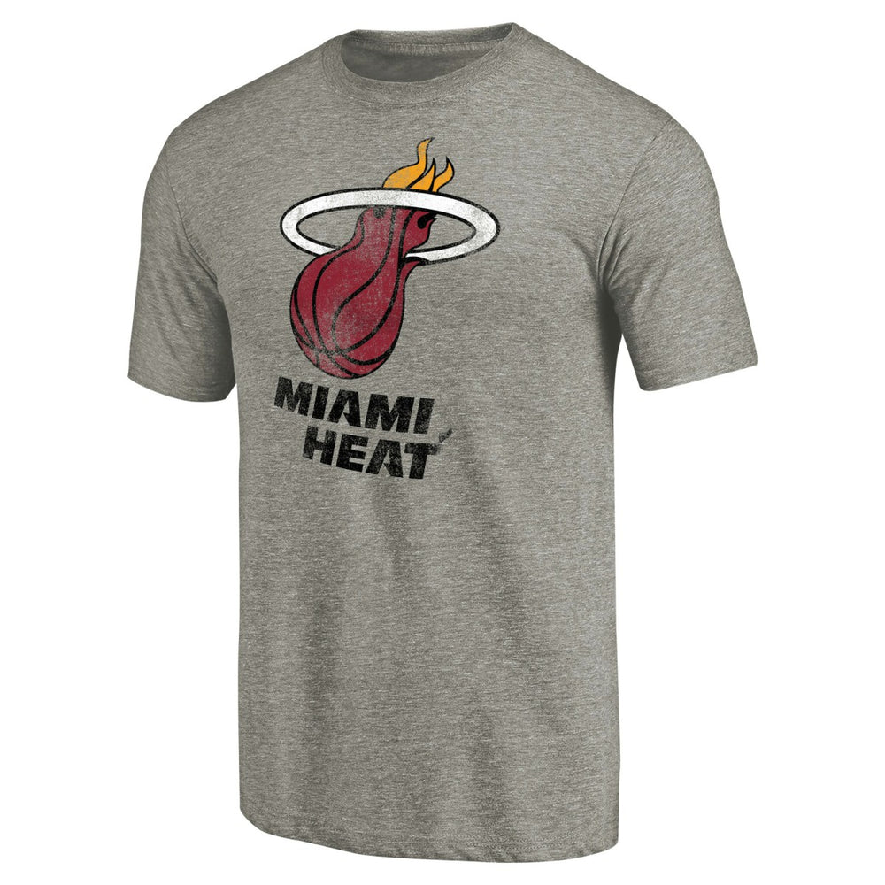 Miami Heat Distressed Team Logo Tri-Blend T-Shirt Heather Gray
