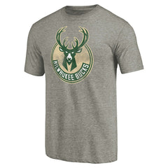 Milwaukee Bucks Distressed Team Logo Tri-Blend T-Shirt Heather Gray