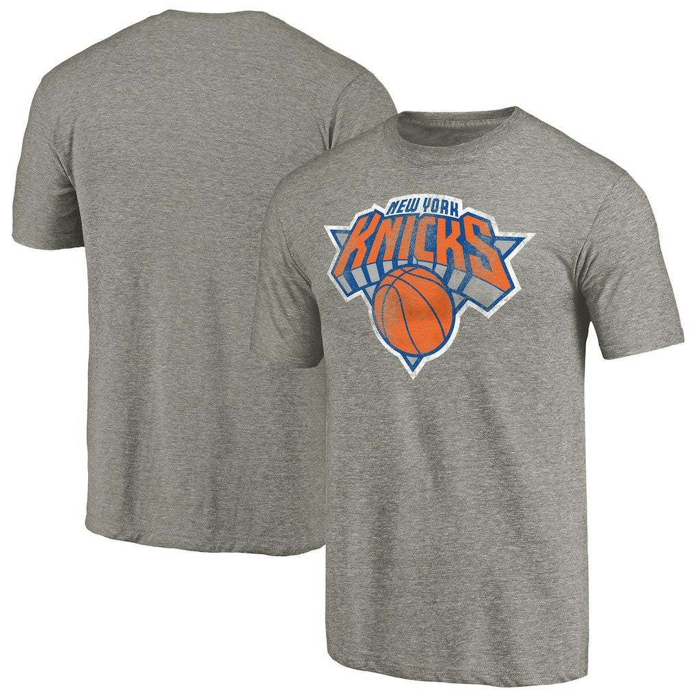 New York Knicks Distressed Team Logo Tri-Blend T-Shirt Heather Gray