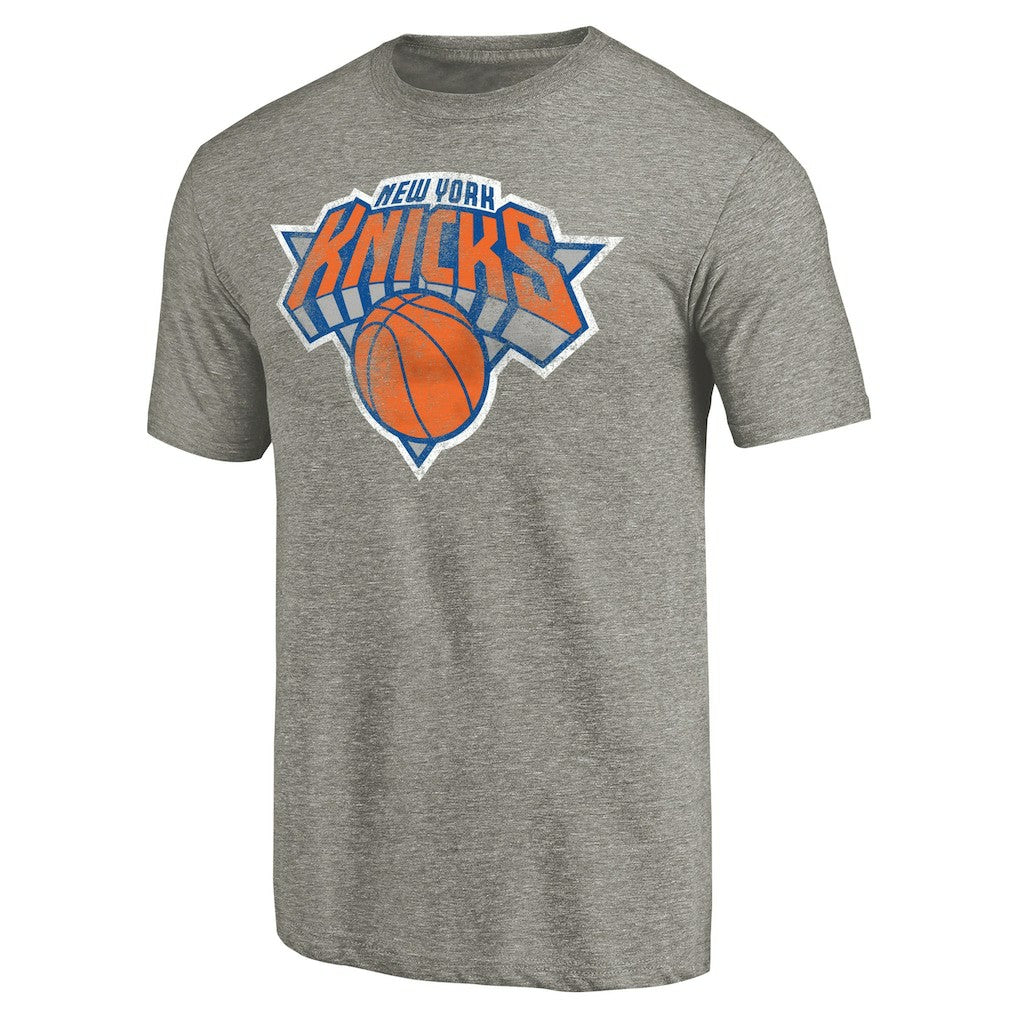 New York Knicks Distressed Team Logo Tri-Blend T-Shirt Heather Gray