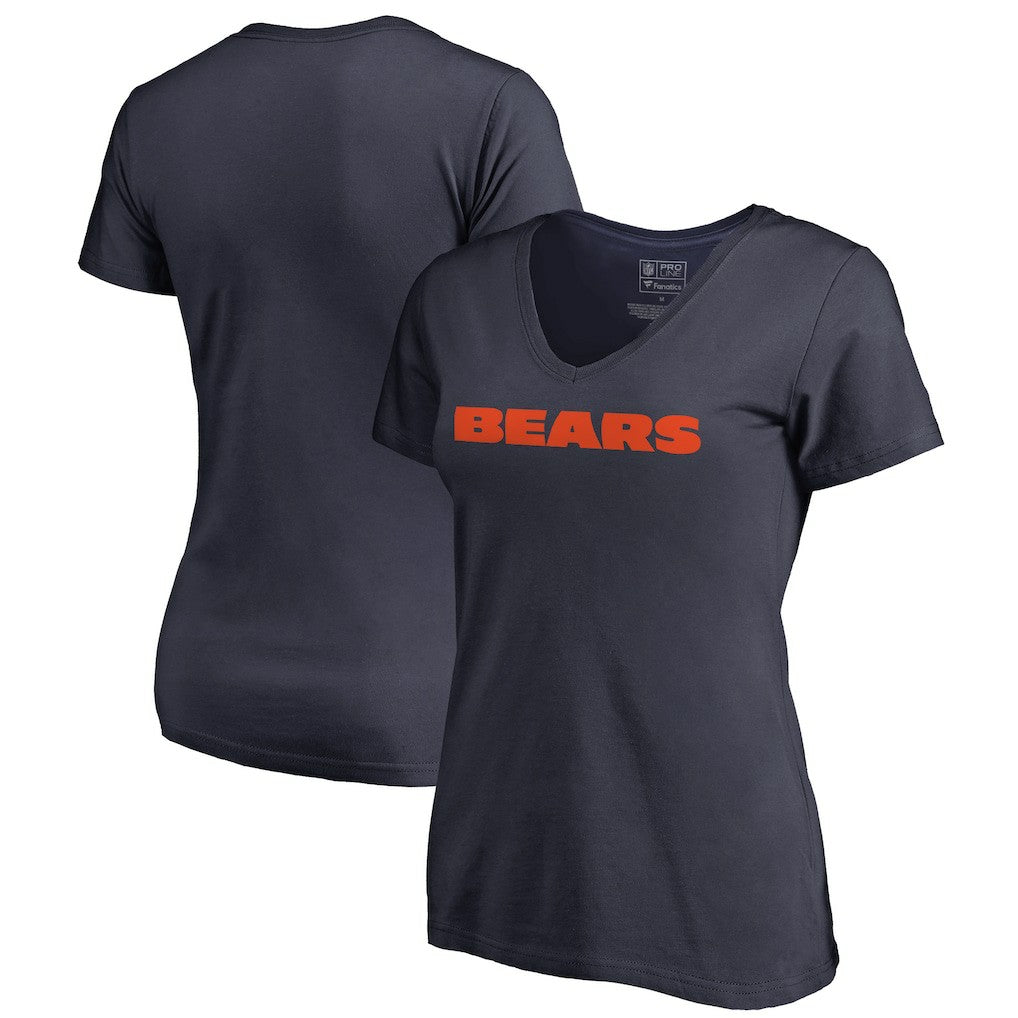 Chicago Bears Women's Wordmark V-Neck T-Shirt Navy