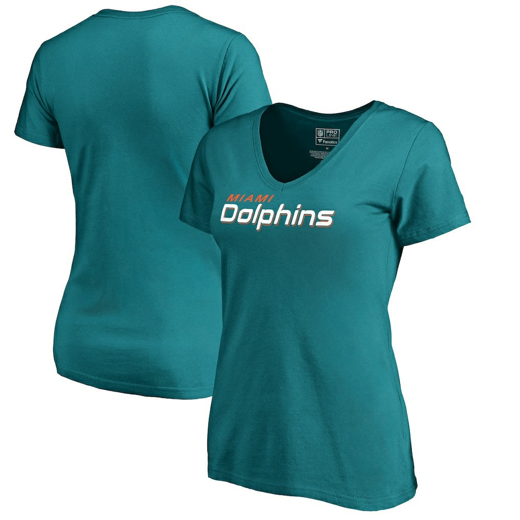 Miami Dolphins Women's Wordmark V-Neck T-Shirt Aqua