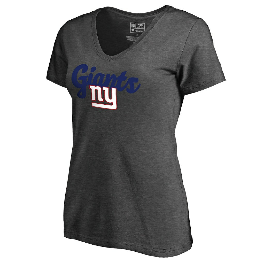 New York Giants Women's Freehand V-Neck T-Shirt Dark Heathered Gray