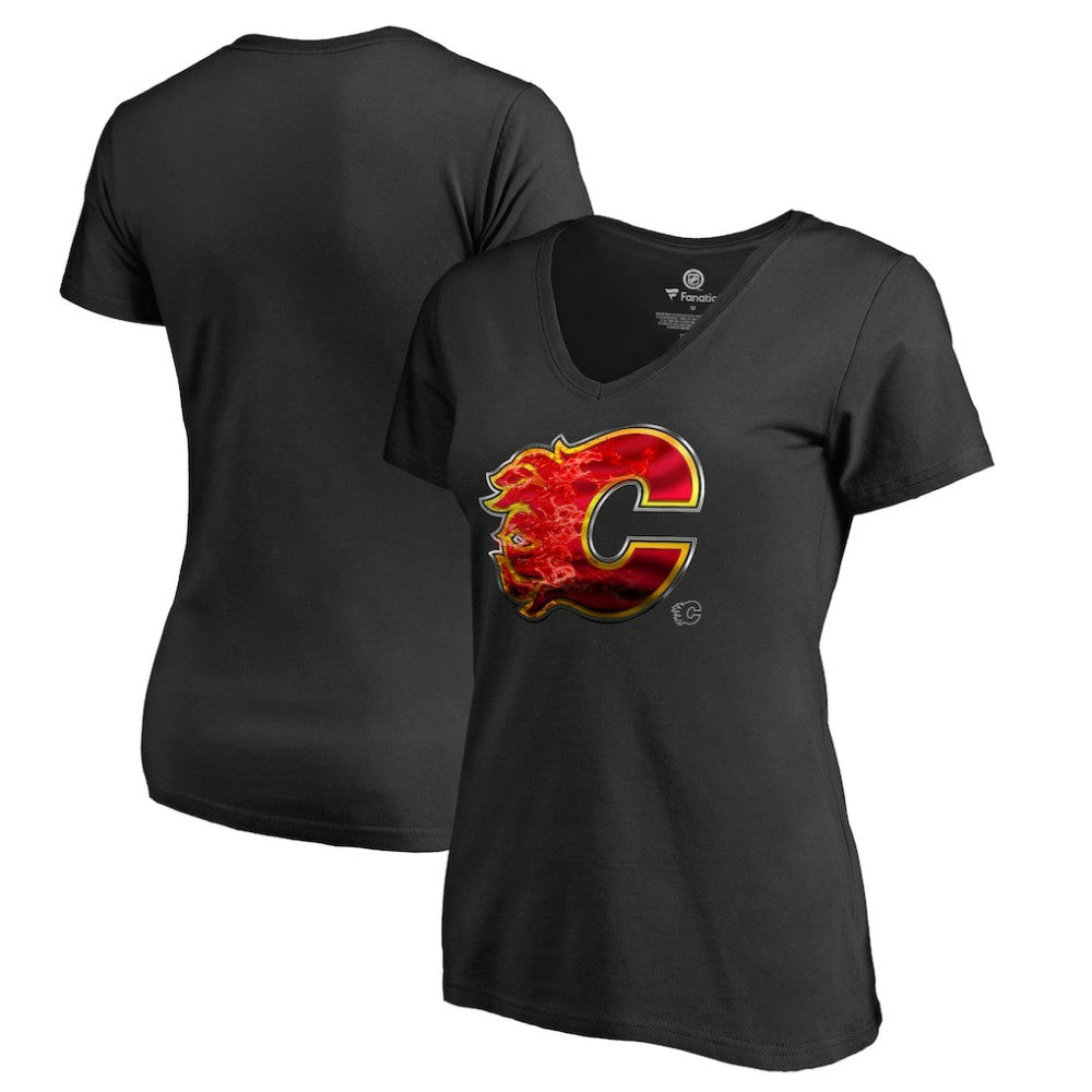 NHL Calgary Flames Women's Midnight Mascot V-Neck T-Shirt - Black