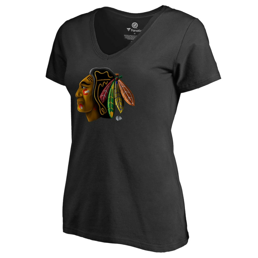 NHL Chicago Blackhawks Women's Midnight Mascot V-Neck T-Shirt - Black