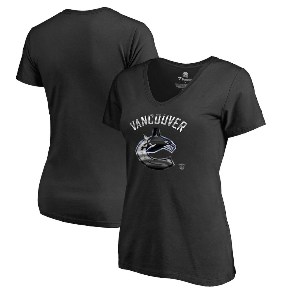 NHL Vancouver Canucks Women's Midnight Mascot V-Neck T-Shirt - Black