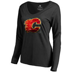 NHL Calgary Flames Women's Midnight Mascot Long Sleeve V-Neck T-Shirt - Black