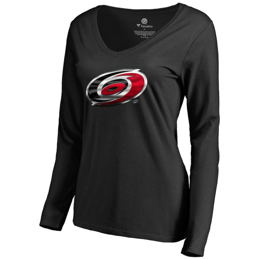 NHL Carolina Hurricanes Women's Midnight Mascot Long Sleeve V-Neck T-Shirt - Black