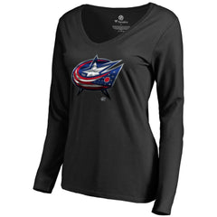 NHL Columbus Blue Jackets Women's Midnight Mascot Long Sleeve V-Neck T-Shirt - Black