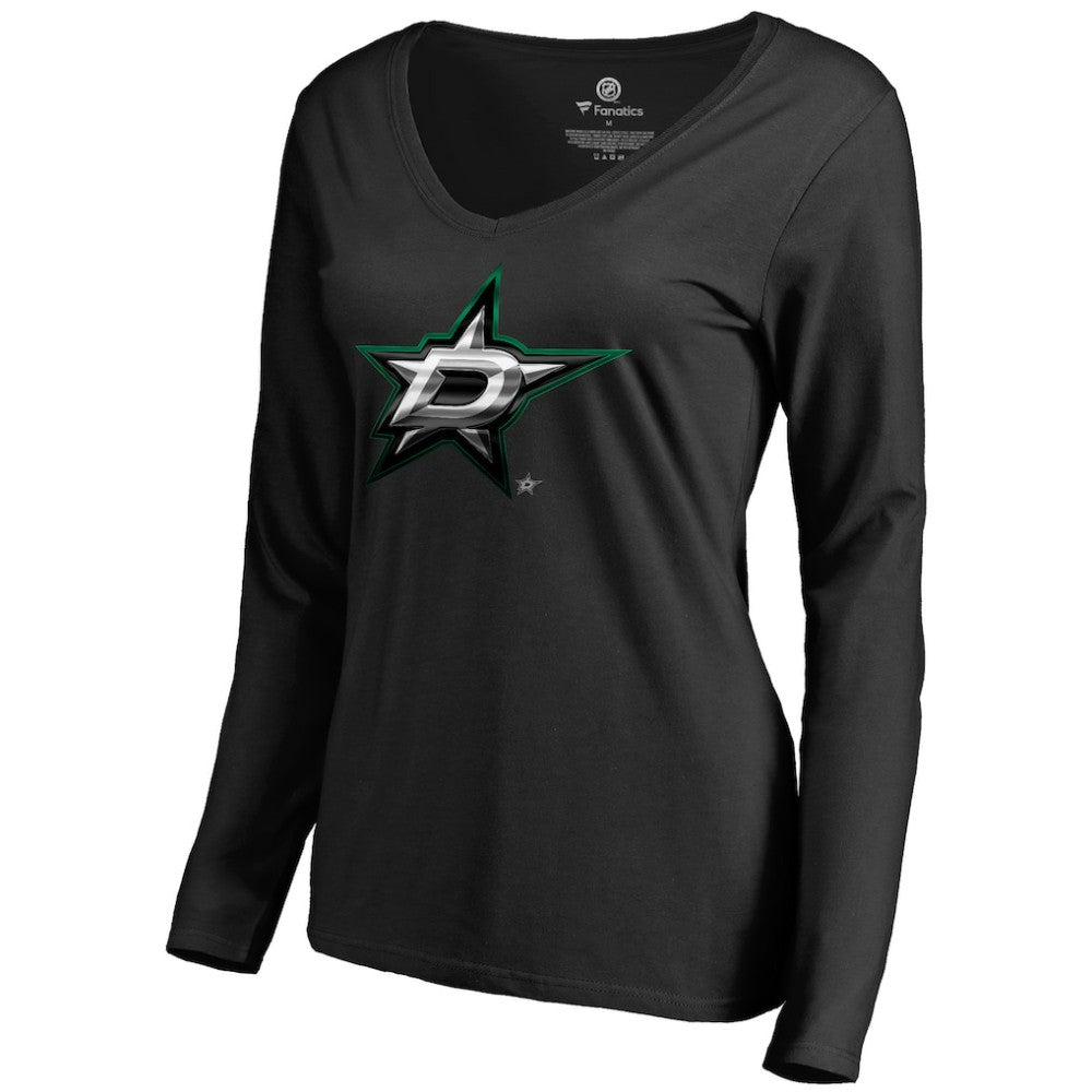 NHL Dallas Stars Women's Midnight Mascot Long Sleeve V-Neck T-Shirt - Black