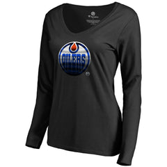 NHL Edmonton Oilers Women's Midnight Mascot Long Sleeve V-Neck T-Shirt - Black